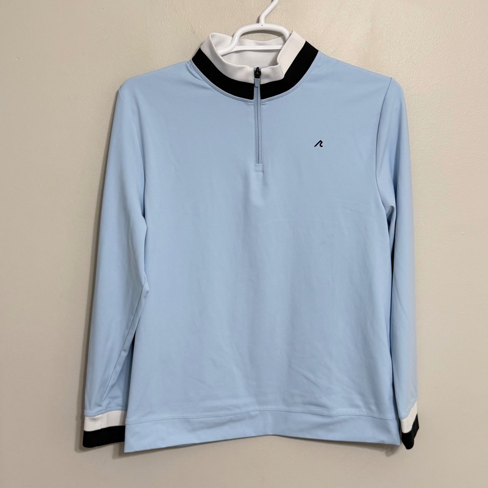 REDVANLY Mens Medium Light Blue 1/4 Zip Stretch Performance Golf Pullover - Picture 2 of 9